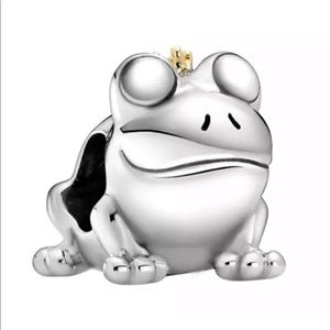 NEW•Silver Frog Prince w/gold crown DIY charm